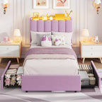 Letto a LED Imbottito Viola / Bianco / Rosa con 2 Cassetti e Testiera Contenitore – Singolo / Matrimoniale / Singolo XL, per 1
