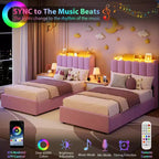 Letto a LED Imbottito Viola / Bianco / Rosa con 2 Cassetti e Testiera Contenitore – Singolo / Matrimoniale / Singolo XL, per 1