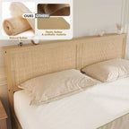 Letto a Piattaforma con Testiera in Rattan Quercia Naturale e 2 Cassetti Contenitore – Matrimoniale / Queen / King, 1-Persona