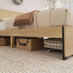 Letto a Piattaforma con Testiera in Rattan Quercia Naturale e 2 Cassetti Contenitore – Matrimoniale / Queen / King, 1-Persona