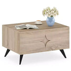 Costway Modern Coffee Table w/ Storage Open Compartments & 3 Drawers 4 Raised Legs