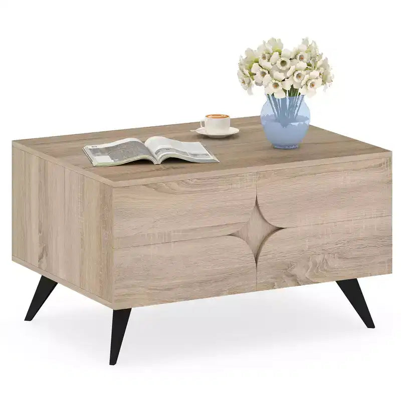 Costway Modern Coffee Table w/ Storage Open Compartments & 3 Drawers 4 Raised Legs