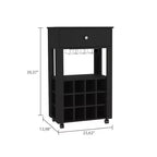 Carrello bar nero su ruote con cassetto e portabottiglie, monoposto