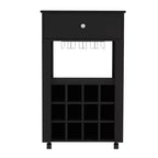 Carrello bar nero su ruote con cassetto e portabottiglie, monoposto