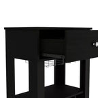 Carrello bar nero su ruote con cassetto e portabottiglie, monoposto