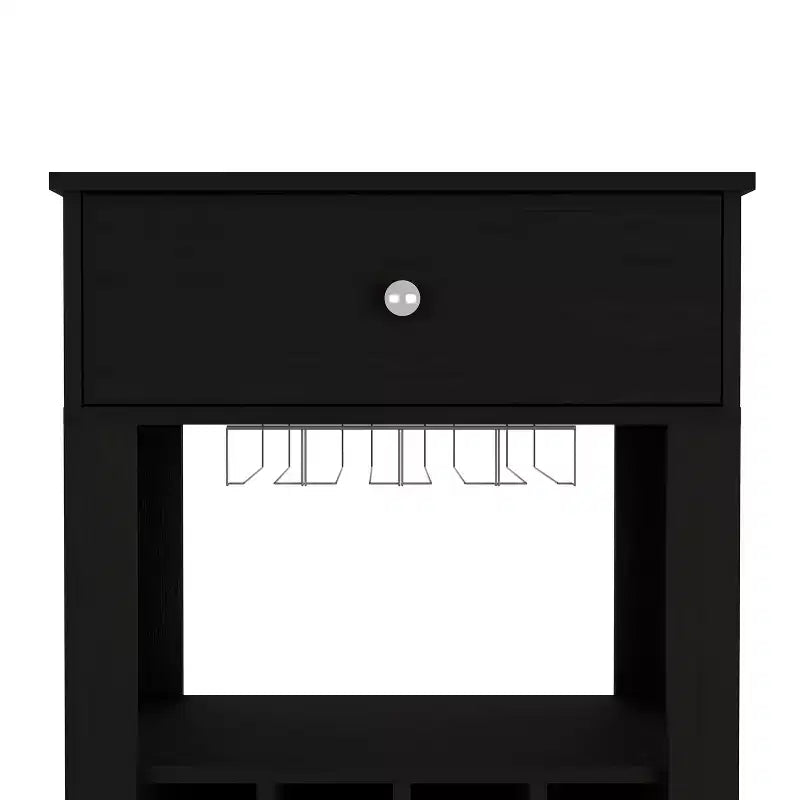 Carrello bar nero su ruote con cassetto e portabottiglie, monoposto