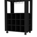 Carrello bar nero su ruote con cassetto e portabottiglie, monoposto