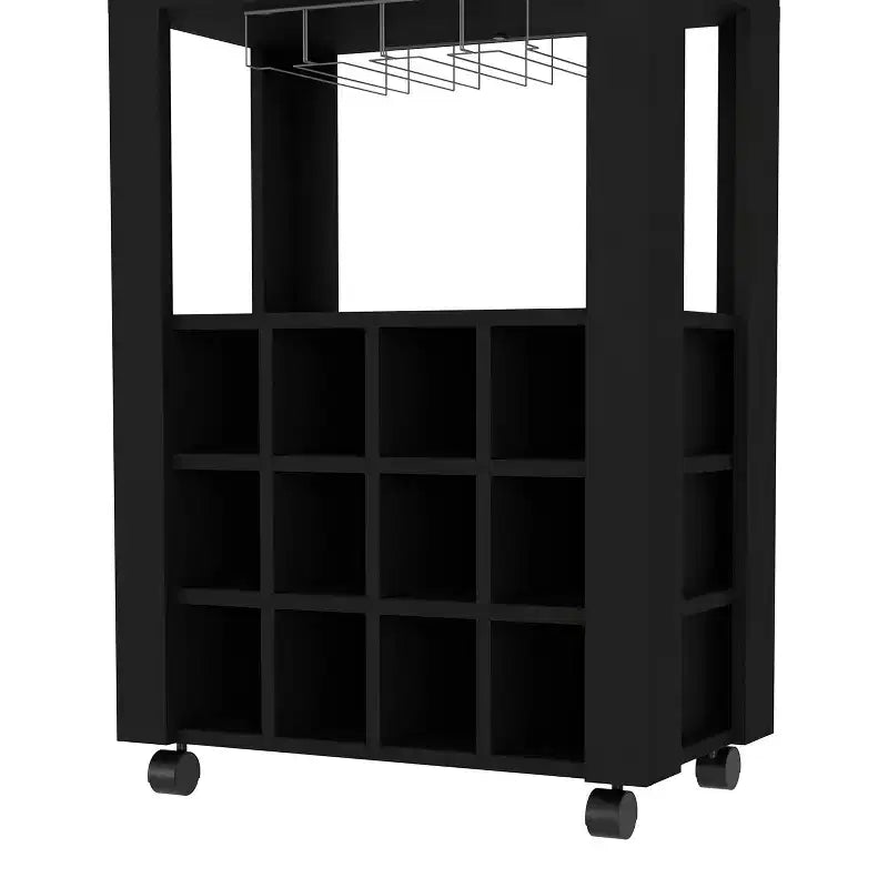 Carrello bar nero su ruote con cassetto e portabottiglie, monoposto
