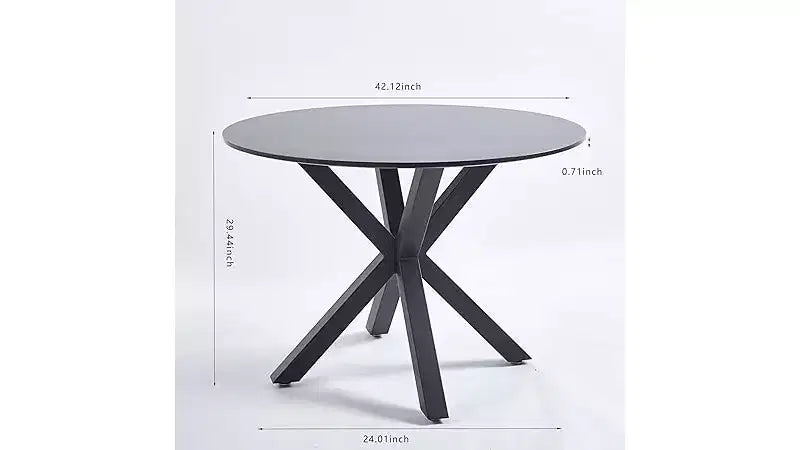 Tavolo da pranzo rotondo nero, 4 posti, piano in legno e gambe in metallo
