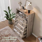 Cassettiera verticale in legno con 5 cassetti, colore nero/grigio