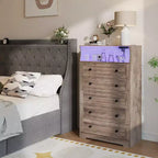 Cassettiera verticale in legno con 5 cassetti, colore nero/grigio