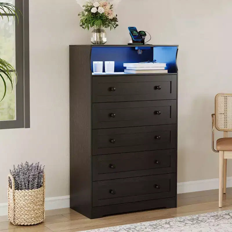 5 Drawer Wooden Dresser for Bedroom Closet Bedside, Wood Chest of Drawers for Nursery Living Room Hallway,Modern Vertical Storage Organizer Nightstand