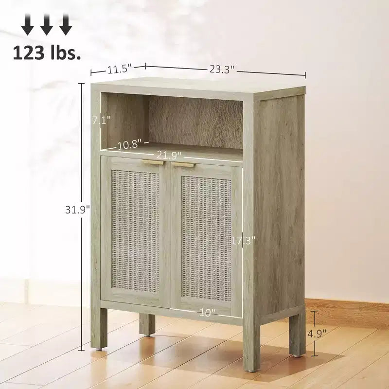 Credenza a buffet con anta in rattan nero anticato/naturale, assemblaggio per 1 persona