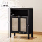 Credenza a buffet con anta in rattan nero anticato/naturale, assemblaggio per 1 persona