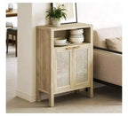 Credenza a buffet con anta in rattan nero anticato/naturale, assemblaggio per 1 persona
