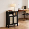 Okak Natural Nordic Style Coffee Bar Cabinet with Open Shelf & Rattan Doors,Storage Sideboard Buffet Cabinet for Corner,Dining Room