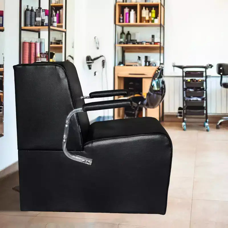 Sedia da parrucchiere in vinile cromato con piattaforma, set da 2