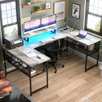 Besiost 83'' U-Shaped Computer Desk with Power Outlets & Led Lights, Reversible Corner L-Shaped