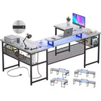 Scrivania per computer nera a forma di U/L con luci LED e prese di corrente, per 1 persona