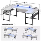 Scrivania per computer nera a forma di U/L con luci LED e prese di corrente, per 1 persona