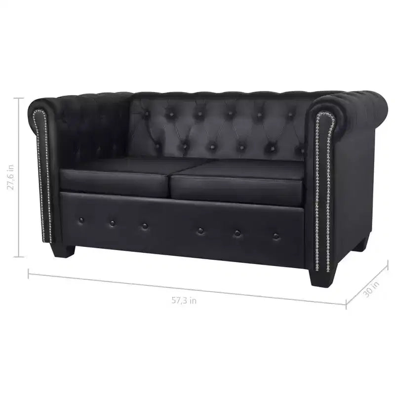 Divanetto Chesterfield 2 posti in similpelle - Nero / Bianco