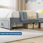 Telaio letto singolo imbottito con cassetto contenitore e testiera | Beige / Blu / Rosa | Per 1