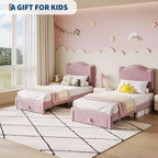 Telaio letto singolo imbottito con cassetto contenitore e testiera | Beige / Blu / Rosa | Per 1