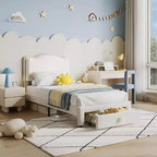 Telaio letto singolo imbottito con cassetto contenitore e testiera | Beige / Blu / Rosa | Per 1