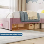 Telaio letto singolo imbottito con cassetto contenitore e testiera | Beige / Blu / Rosa | Per 1