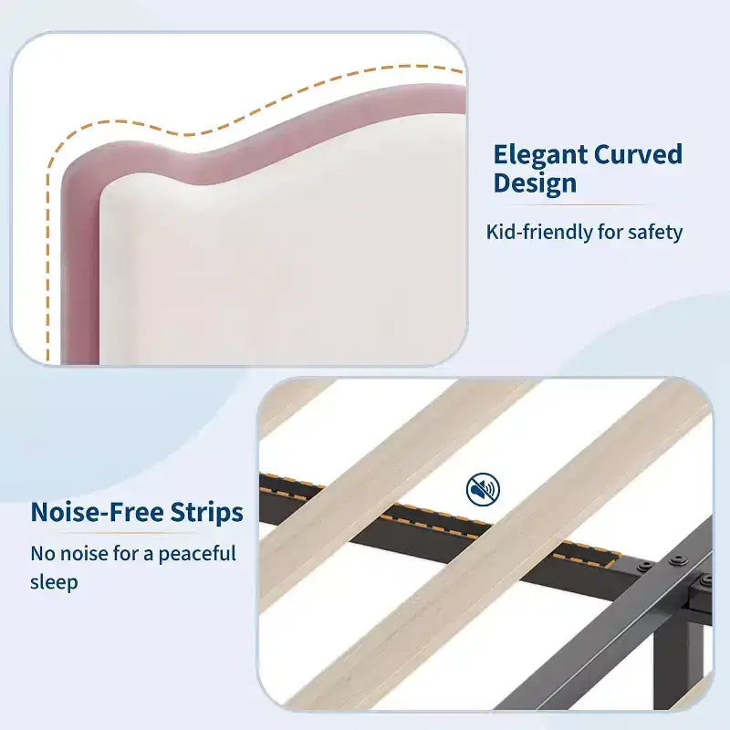Telaio letto singolo imbottito con cassetto contenitore e testiera | Beige / Blu / Rosa | Per 1