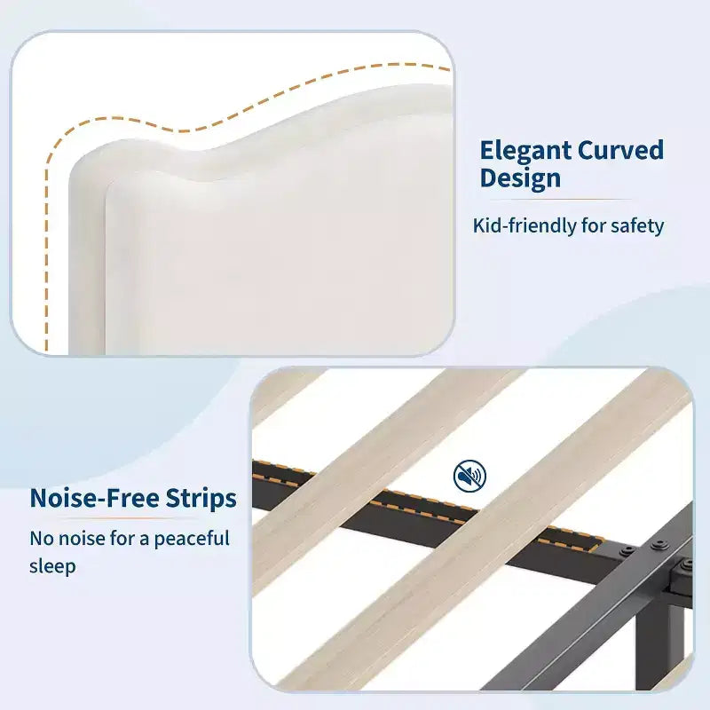 Telaio letto singolo imbottito con cassetto contenitore e testiera | Beige / Blu / Rosa | Per 1