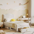 Twin Upholstered Bed Frame with Storage Drawer and Headboard, Solid Wood Slats Support, No Box Spring Neede