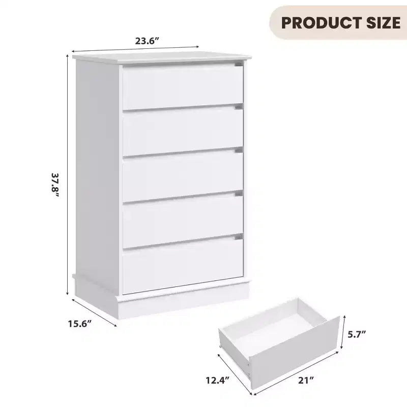 Cassettiera bianca a 5 cassetti, stile rattan, singola