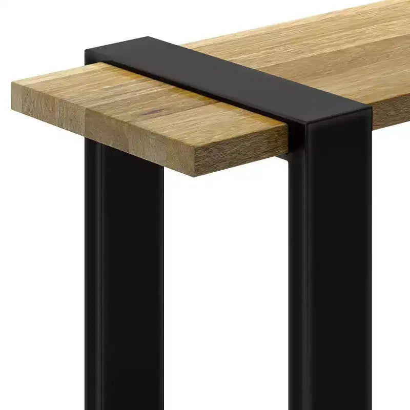 Panca imbottita in legno naturale, 2 posti, struttura in metallo nero