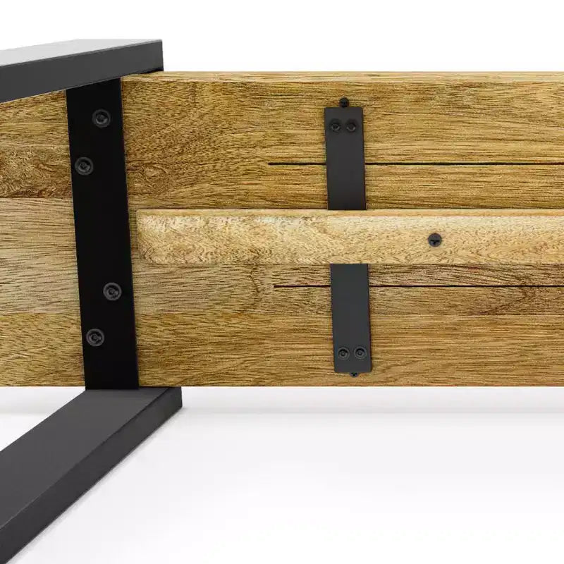 Panca imbottita in legno naturale, 2 posti, struttura in metallo nero