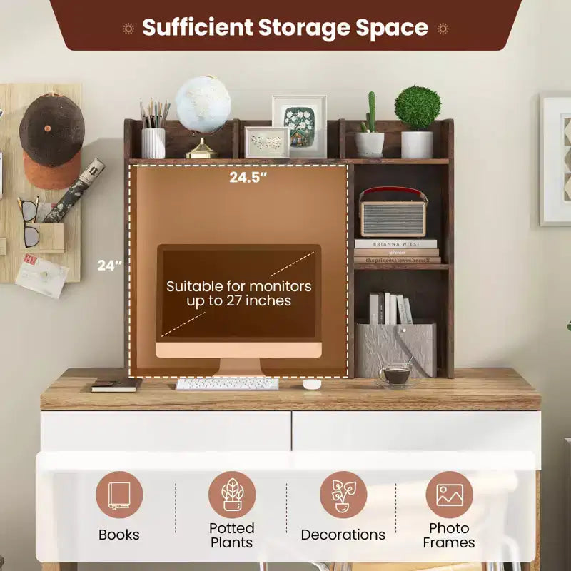 Libreria da scrivania a credenza beige/nera/marrone/grigia/naturale/noce/bianca – 1 persona