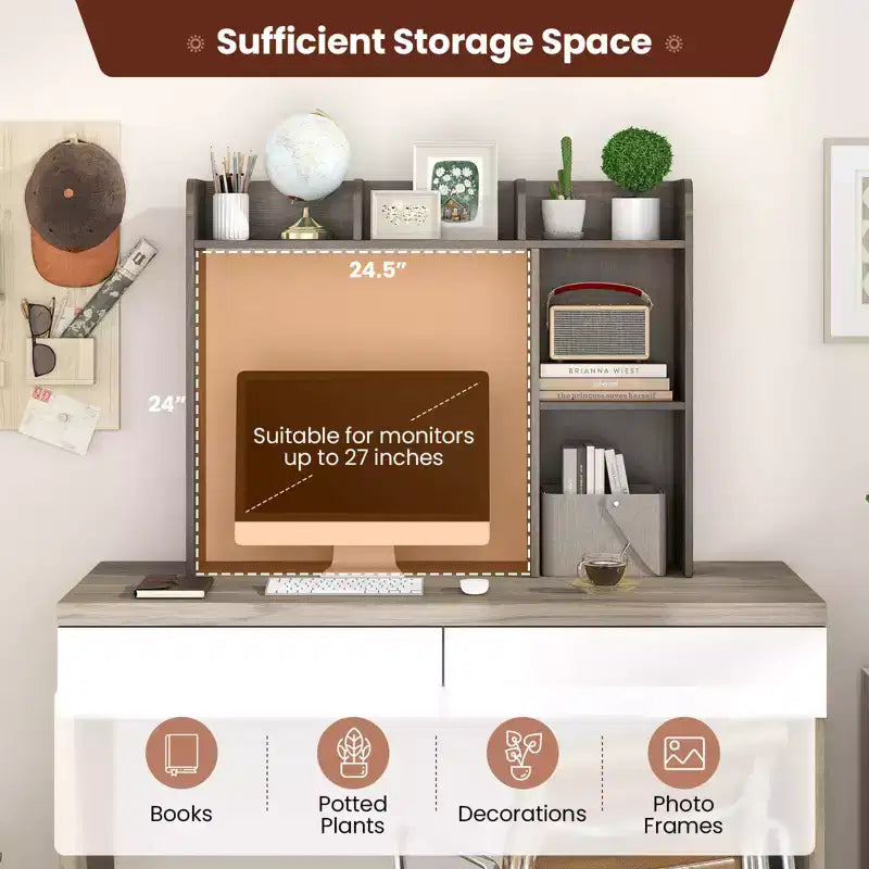Libreria da scrivania a credenza beige/nera/marrone/grigia/naturale/noce/bianca – 1 persona