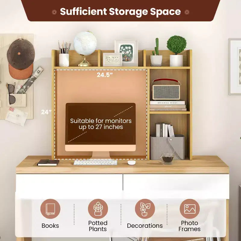 Libreria da scrivania a credenza beige/nera/marrone/grigia/naturale/noce/bianca – 1 persona