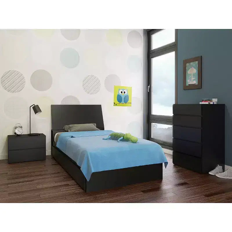 Comodino rettangolare bianco/nero con cassetto e anta a battente