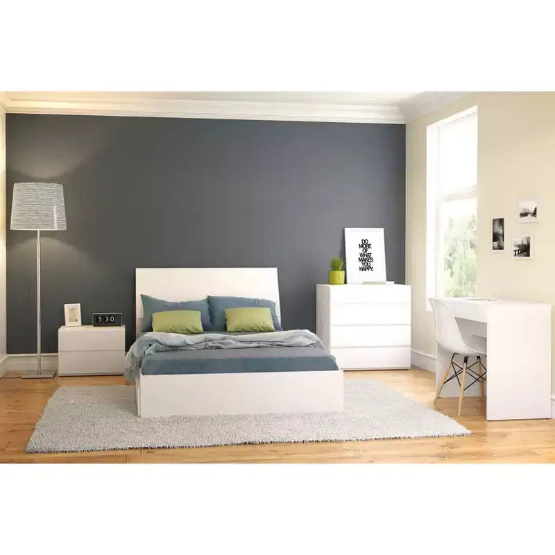 Comodino rettangolare bianco/nero con cassetto e anta a battente