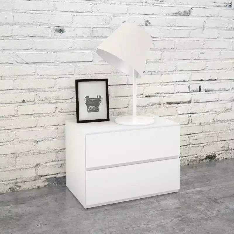 Comodino rettangolare bianco/nero con cassetto e anta a battente