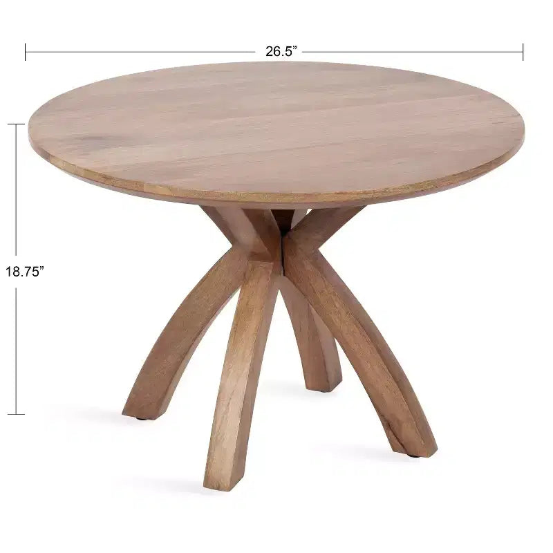 Tavolino da caffè rotondo in legno naturale marrone, 27" di diametro, 2 posti