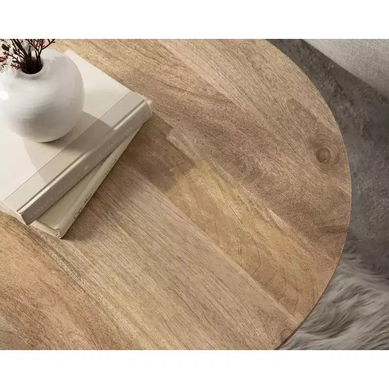 Tavolino da caffè rotondo in legno naturale marrone, 27" di diametro, 2 posti