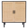 LuxenHome Black and Brown Wood 2-Door Storage Cabinet Brown, Black