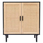 LuxenHome Black and Brown Wood 2-Door Storage Cabinet Brown, Black