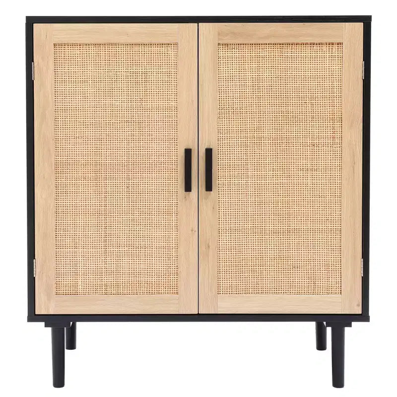 LuxenHome Black and Brown Wood 2-Door Storage Cabinet Brown, Black