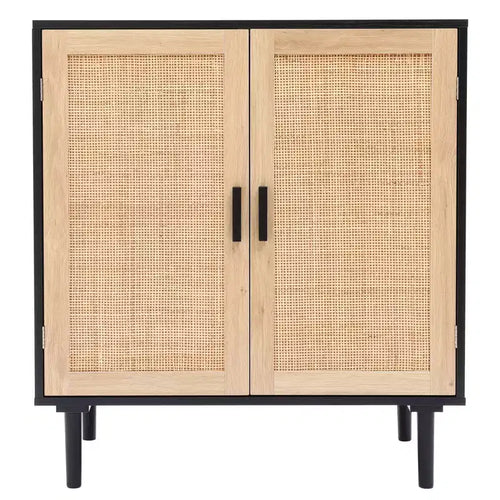 LuxenHome Black and Brown Wood 2-Door Storage Cabinet Brown, Black